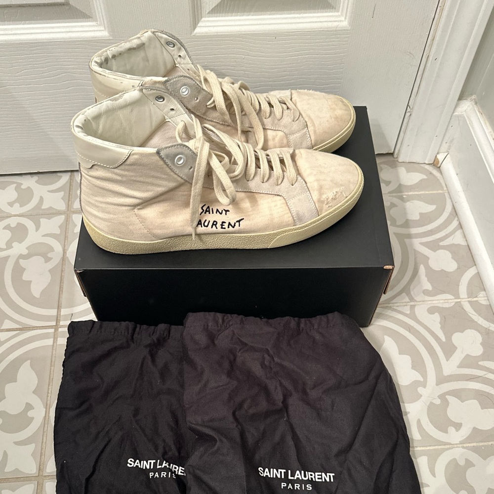 Men's Saint Laurent Logo Distressed High Top Sneakers